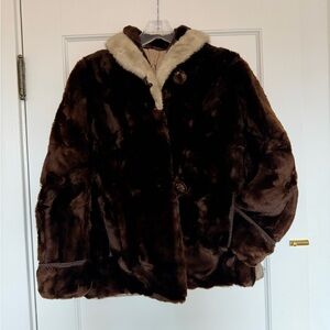 Vintage Mouton Fur Coat with Coyote Collar